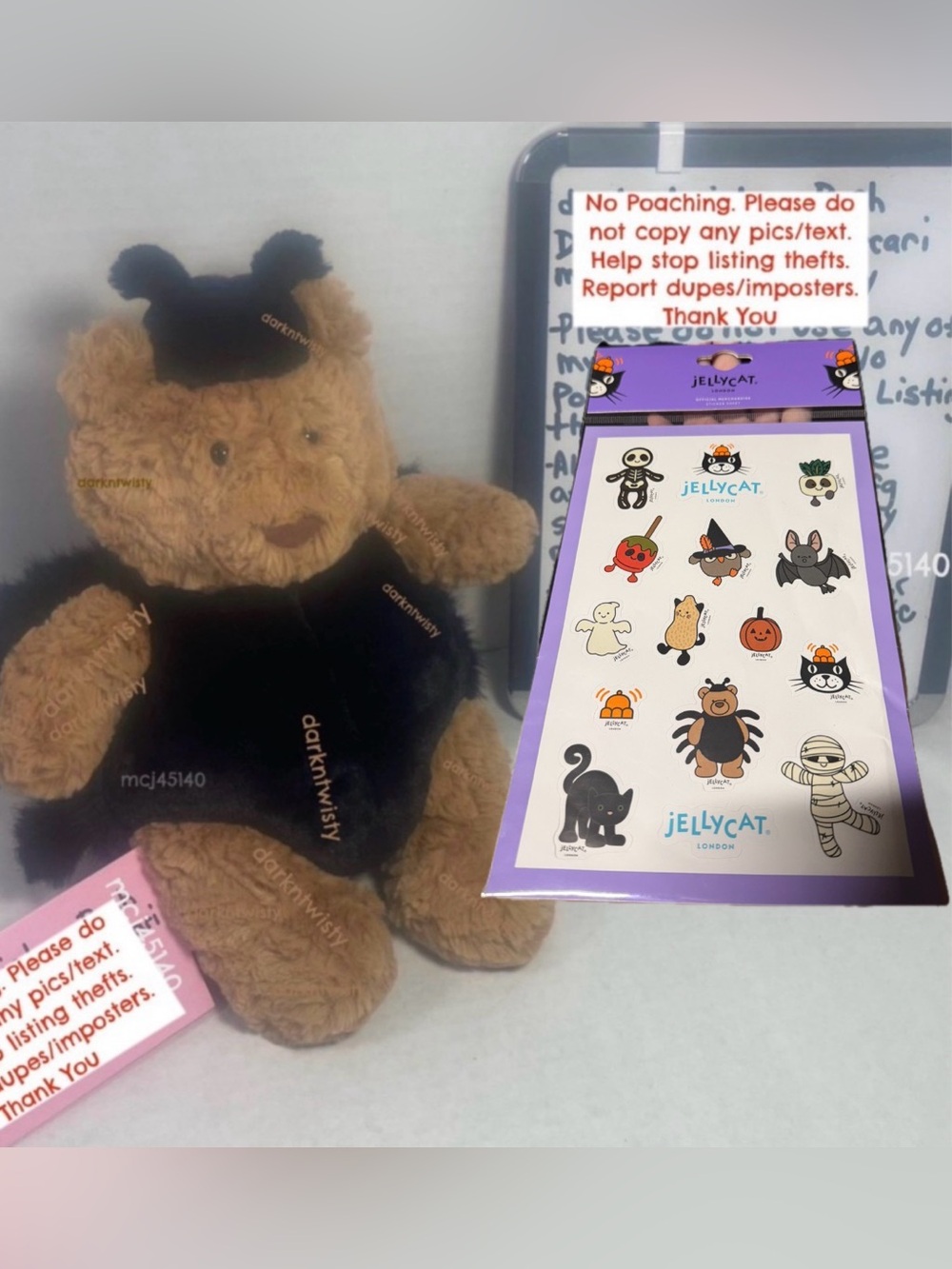 BNWT JELLYCAT BARTHOLOMEW BEAR SPIDER WITH JELLYCAT HALLOWEEN STICKERS